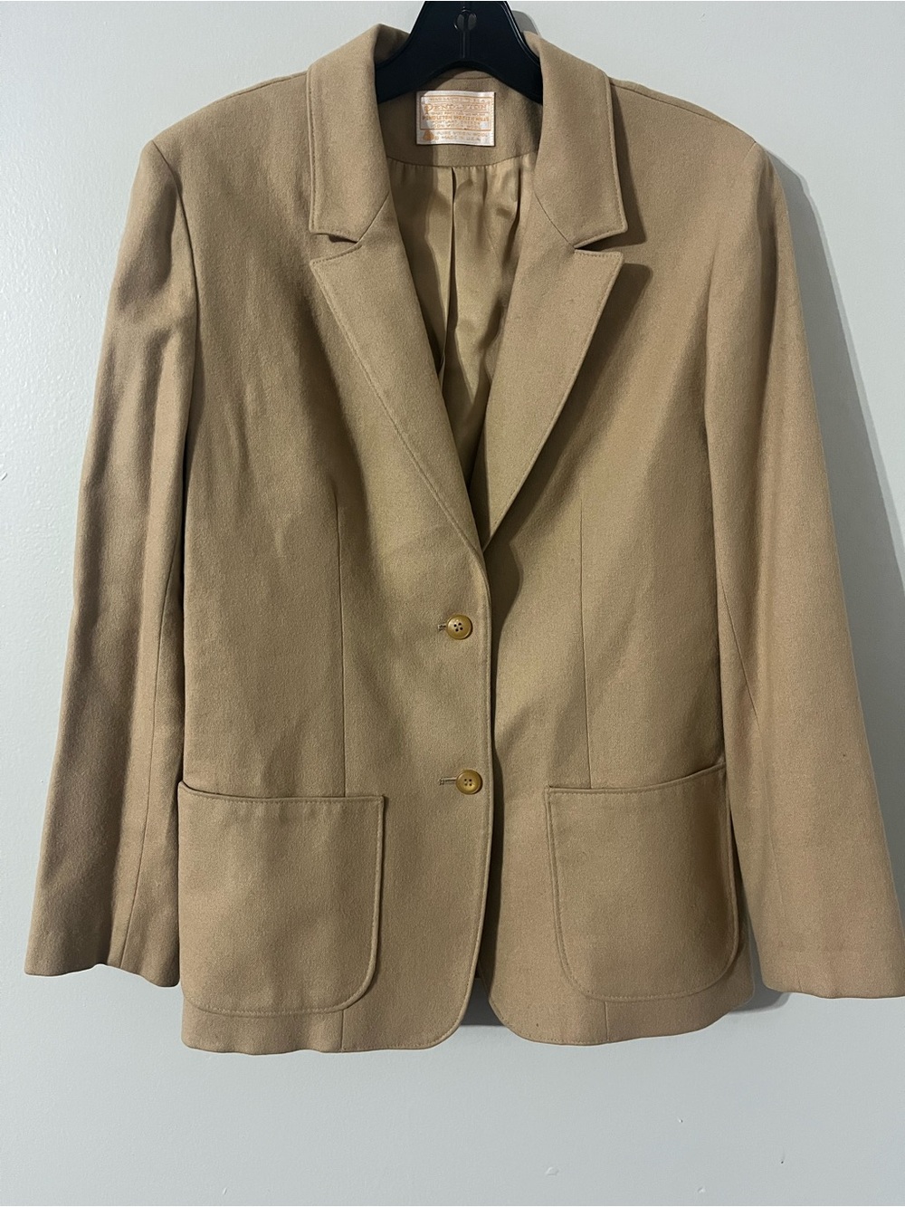 Vintage Pendleton 100% Virgin Wool Camel Tan Blazer Jacket (See measurements)